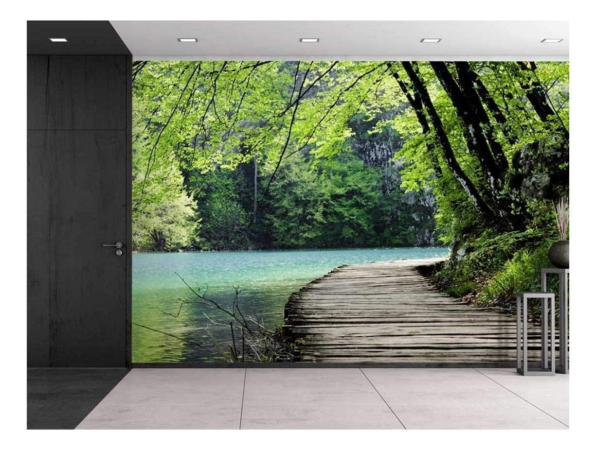 Window Looking Out Into a Bridge by a Lake Surrounded by Trees-Wall Mural 24x32 
