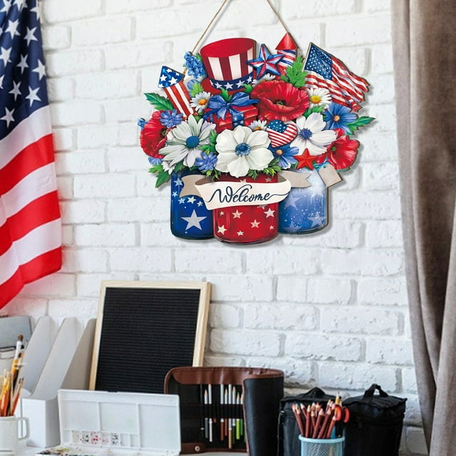 Independence Day Door Hanger Independence Day Wreath Patriotic Door Decoration Memorial Day Door Hanger Outdoor Paper Door Hanger