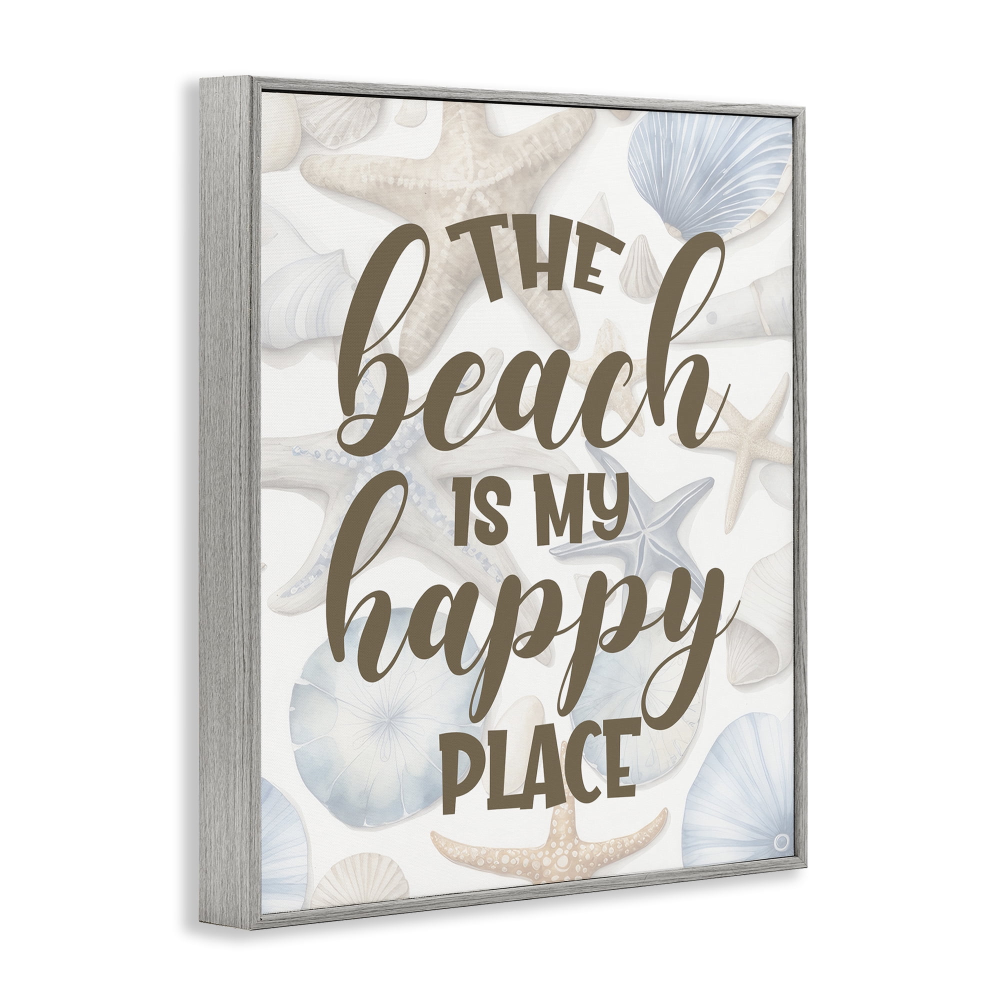 Stupell Industries Beach Happy Place Typography Painting Gray Framed Art Print Wall Art, 16 x 20