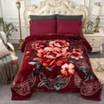 thumbnail image 2 of NC King Size Blanket 2 Ply Thick Warm Plush Bed Blanket for Winter, 10lbs, Burgundy Floral, 85"x93", 2 of 6