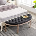 thumbnail image 3 of 55" Halfmoon Black Entryway Bench Tufted Semi Circle Ottoman Bench Seat French Style Upholstered Bed End Bench for Foyer Mudroom Bedroom, Retro Black, 3 of 14