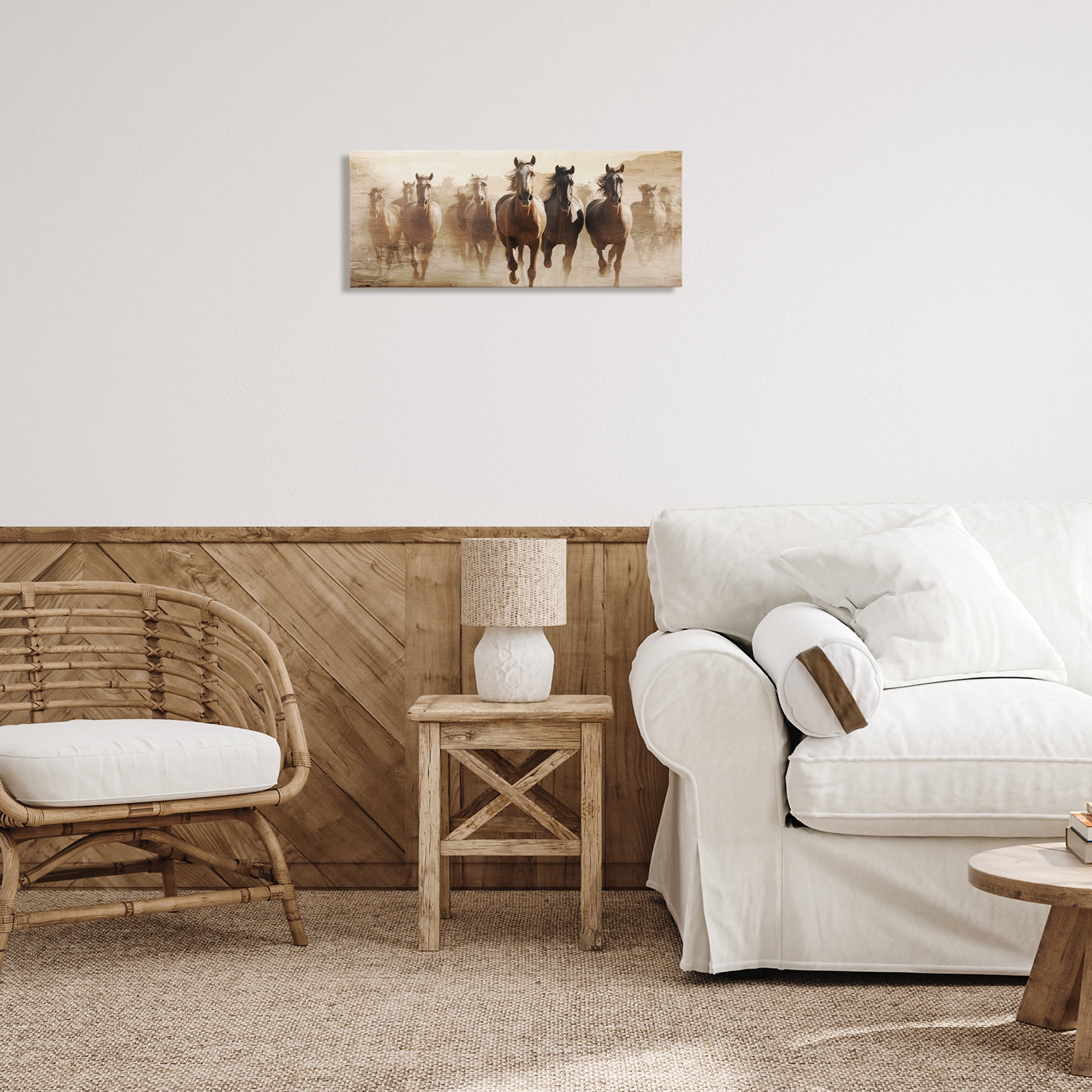 Stupell Industries Rustic Layered Gallop Animals Painting Wrapped Canvas Art Print Wall Art, 24 x 10