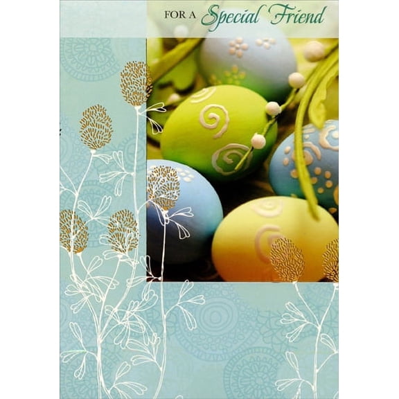 Designer Greetings White Vine on Blue and Eggs: Friend Friendship Easter Card