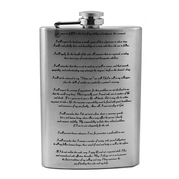 Hip Flask Plus 8oz Hippocratic Oath Flask - Medical Theme & No Spills