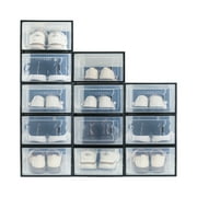 LeaderPro Clear Shoe Ogranizer for Closet,Shoes Boxes Bins Stackable,Folding Shoe Sneaker Containers Storage Box Rack with Lids 12 Pack