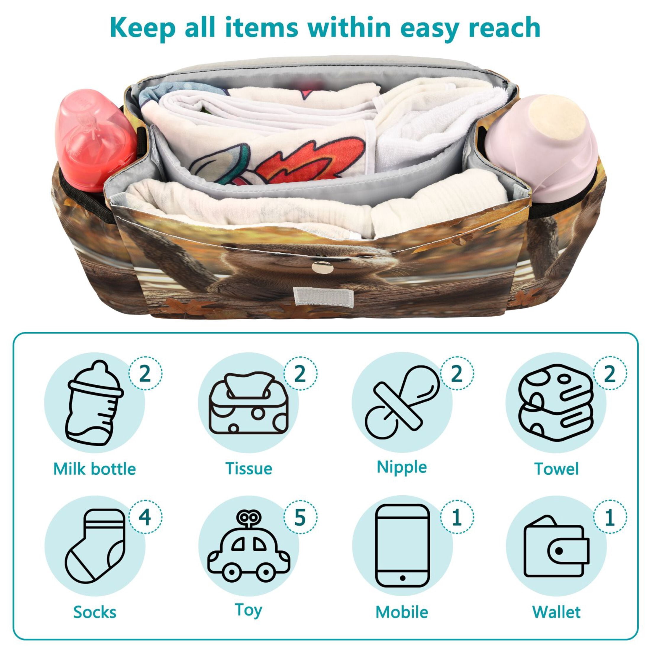 DIXRUYEE Stroller Organizer Cute Wilderness Explorer Printed