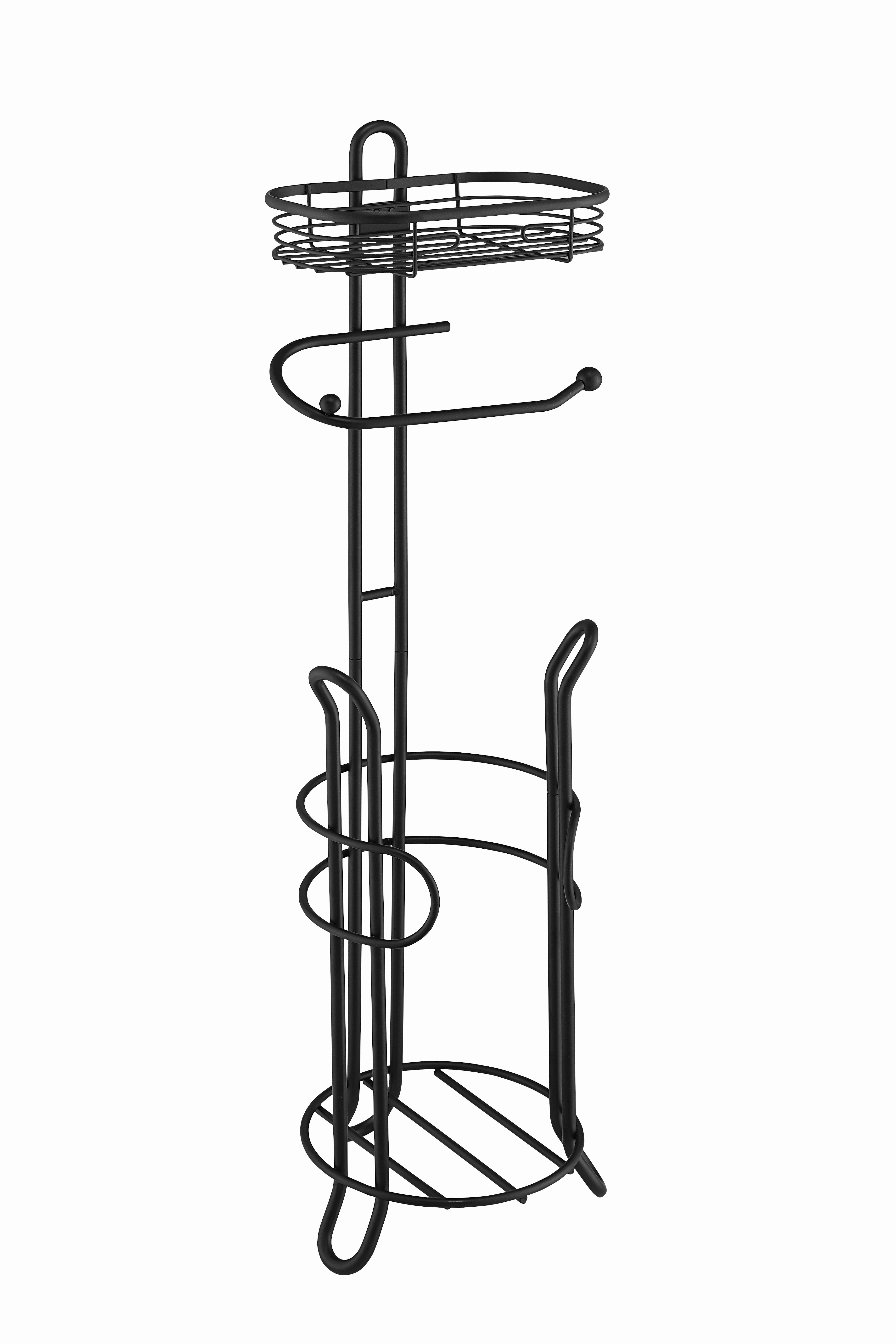 SunnyPoint Bathroom Toilet Tissue Paper Roll Storage Holder with Reserve and Shelve; Black Finish