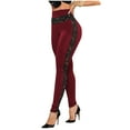 thumbnail image 2 of Cagogo Women's Plus Size High Waisted Stretch Solid Leggings Casual Elegant Party Lounge Tights Workout Yoga Soft Tummy Control Pants, Wine L, 2 of 8