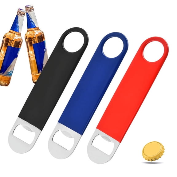 3 Pack Heavy Duty Stainless Steel Flat Bottle Opener, Solid and Beer Openers, Red, Black, Green, 7 Inches