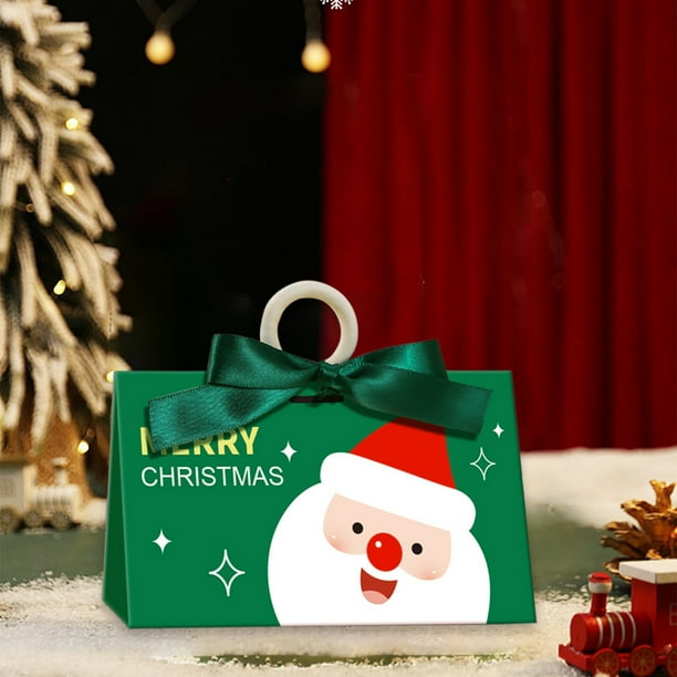 Caja de regalo navideña con asa | Embalaje para dulces navideños | Caja de cartón verde y rojo de 17 x 10 x 4 cm | Caja plegable apta para alimentos para galletas, pasteles y regalos de fiesta
