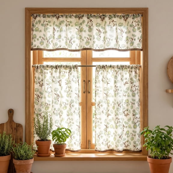 Kitchen Curtains Small Coffee Curtains Basement Filtering And Heat Insulating Curtains 3 Piece Set,Green