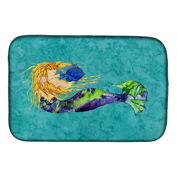 Blonde Mermaid on Teal Dish Drying Mat
