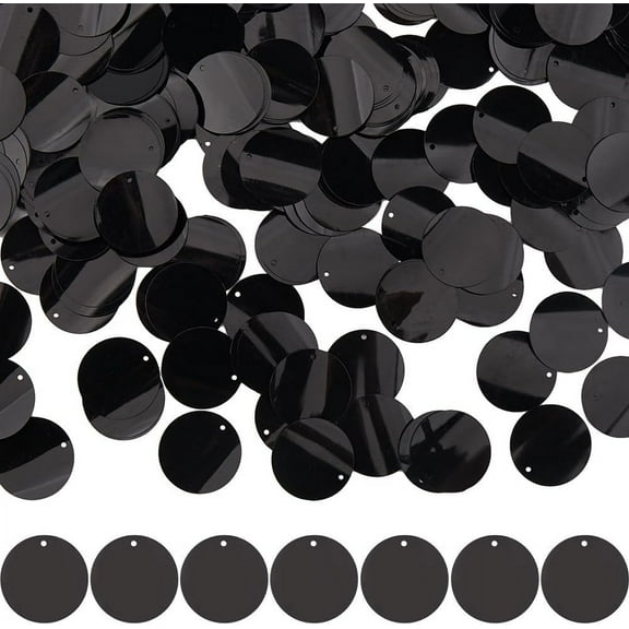 500Pcs Flat Round Sequin Paillettes 0.98" / 25mm Black Loose Sequins with Side Hole Spangles Sewing Crafts
