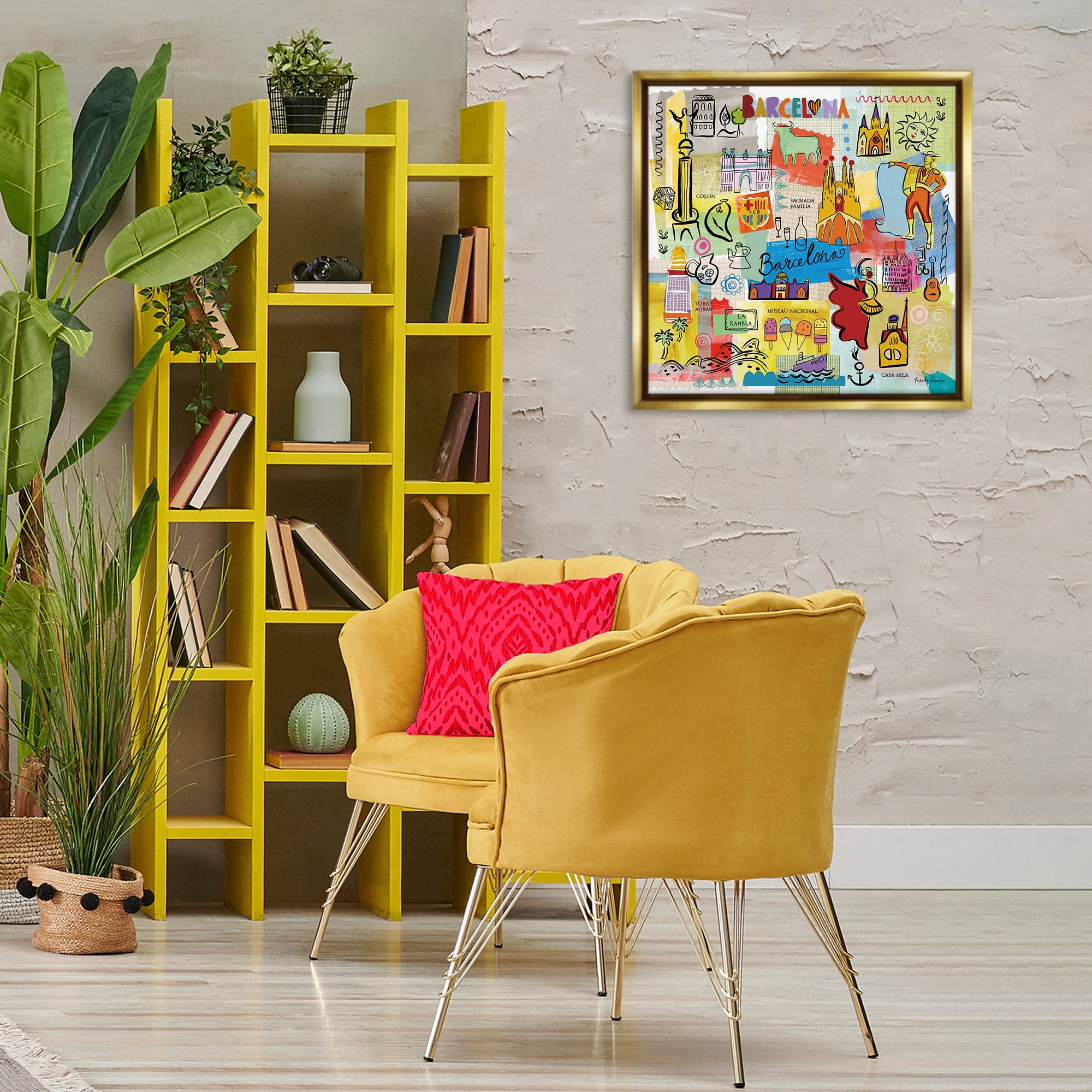 Stupell Industries Colores de Barcelona Cities & Countries Painting Gold Floater Framed Art Print Wall Art, 25 x 25