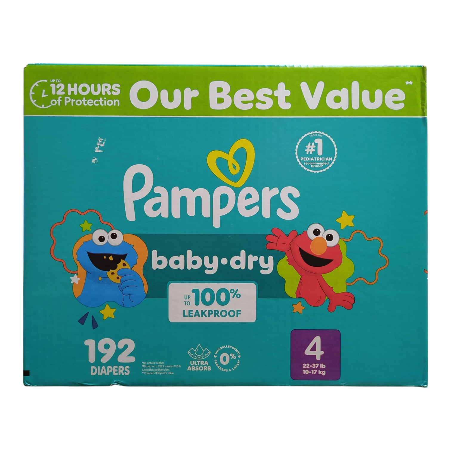 Pampers Baby Dry Absorbent Disposable Diapers Size 4 (22-37 lb) 192 CT