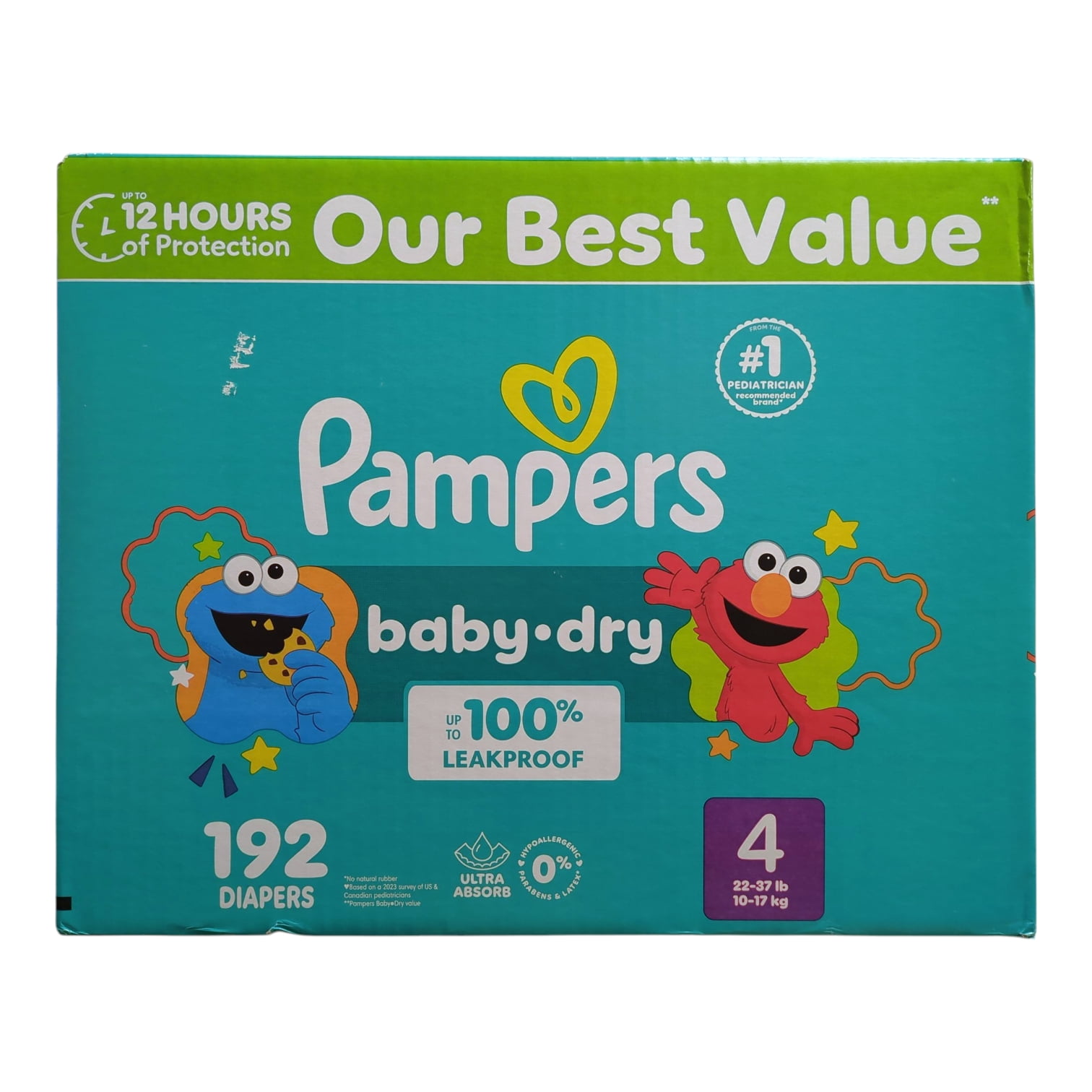 Pampers Baby Dry Absorbent Disposable Diapers Size 4 (22-37 lb) 192 CT