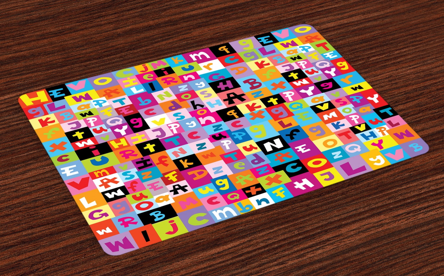 Abstract Placemats Set of 4 Colored Alphabet Letters Pattern Education