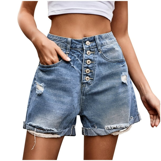 Womens Ripped Denim Jeans Shorts Summer Stretch Rip High Waisted Short  Pants Girls Casual Pockets Hotpants