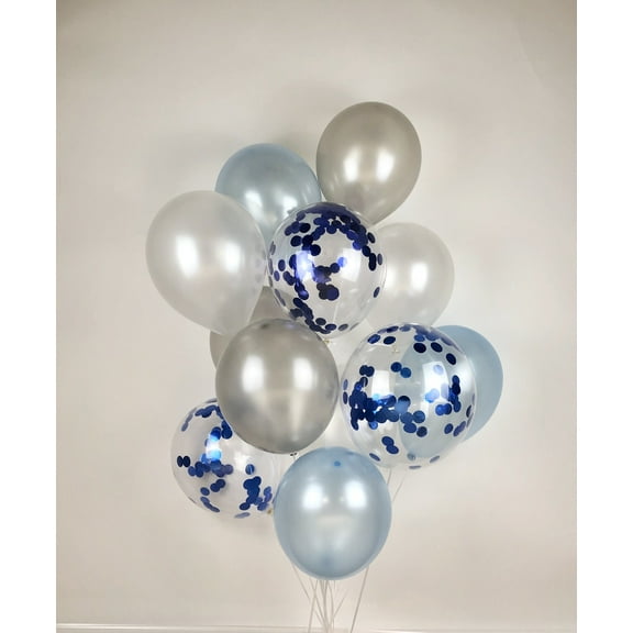 Sweet Moon 12 Piece Latex Balloons Bouquet - Baby Shower, Bridal Shower, Eid, and Ramadan Party Decoration (Blue)