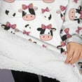 thumbnail image 3 of Oversized Wearable Blanket Hoodie,White Cow Pink Bow Pattern Sherpa Blanket Hoodie with Super Pockets,Super Warm Fuzzy Pullover for Women & Men, 3 of 6