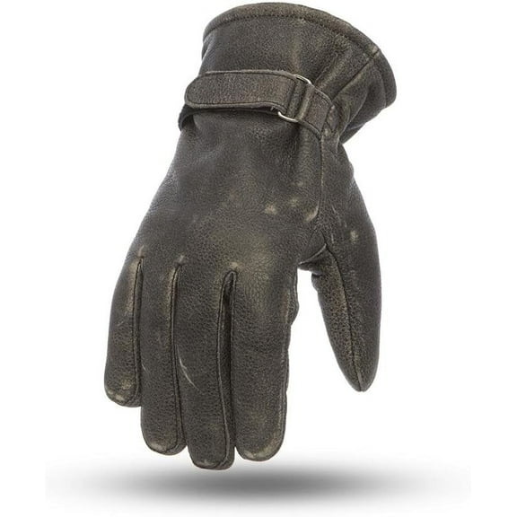 First Mfg Co - Teton - Men's Motorcycle Biker Riding Black Leather Gloves - Extra Small - Distressed Leather