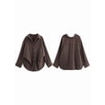 thumbnail image 2 of Female'S Shirt Loose Casual Korean Style Commute Office Weekend Home Shirts for Women Blouses-Brown Stripes S, 2 of 5