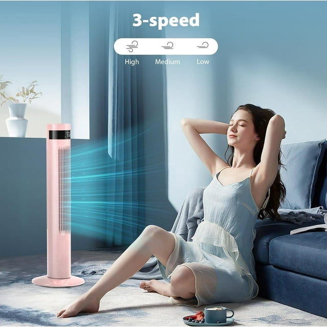Electactic 35" Tower Fan Portable Floor Fans with Remote Control & 12H Timer 3 Speeds Wind 3 Modes, Pink