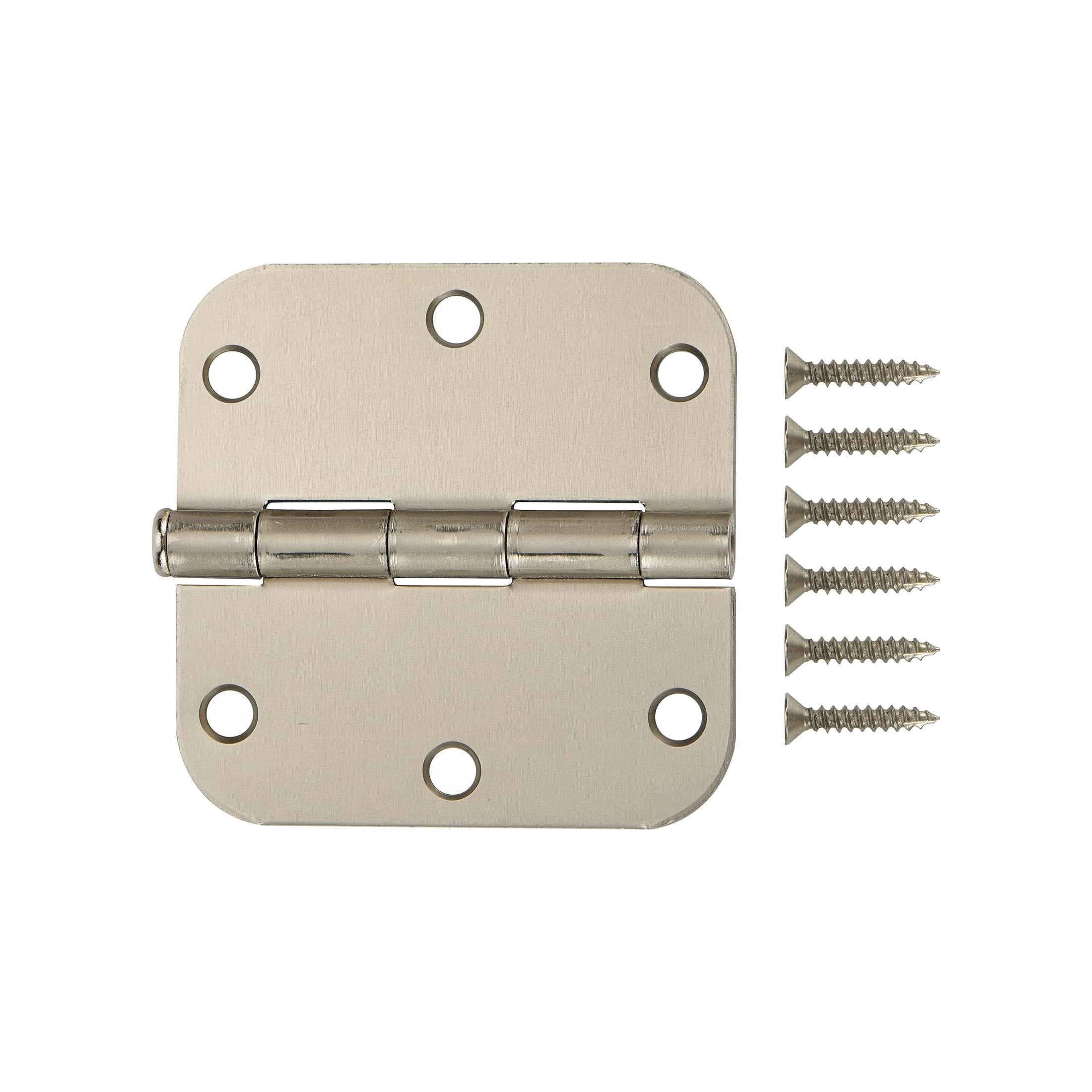 3-1/2 in. Round Corner Hinge, Steel, Satin Nickel, 3pk