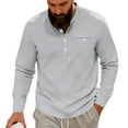 thumbnail image 2 of pstuiky Camisas de manga larga abrigadas para hombre, Camisa informal de sarga de color liso con cuello alto y bolsillos abotonados para hombre salir tops l, 2 of 8
