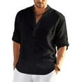 thumbnail image 3 of Chemises à Manches Longues en Lin pour Hommes Blouse Décontractée Solide Top Coton Été, 3 of 3