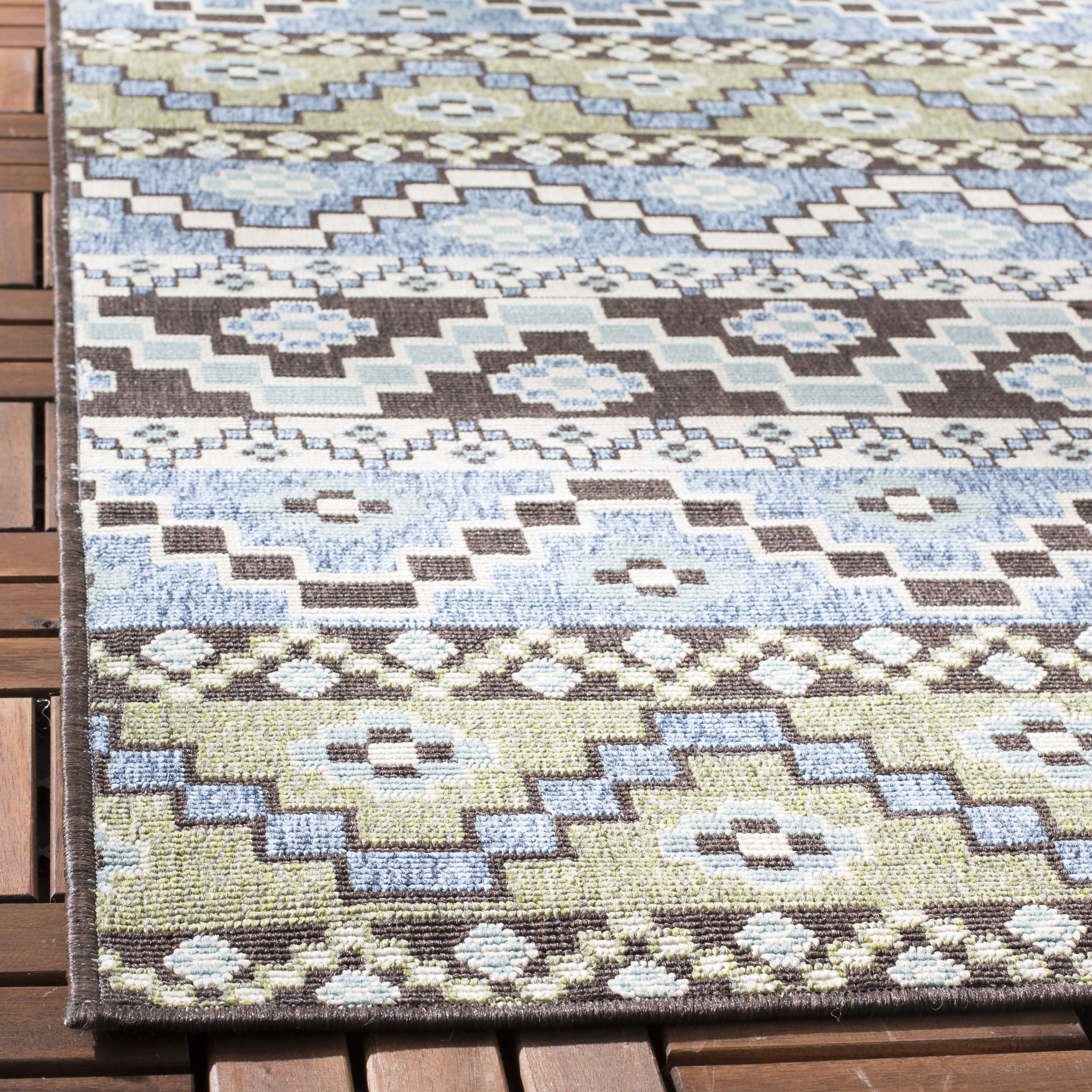SAFAVIEH Veranda Luwig Southwestern Indoor/Outdoor Runner Rug, 2'3" x 12', Blue/Cream