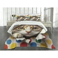 thumbnail image 3 of Ambesonne Cat Quilted Bedspread Set 3 Pcs, Mischief Kitty Peaking Dots, Queen Size, Multicolor, 3 of 5