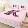 thumbnail image 4 of Erosebridal Girls Black Pink K Letter Monogrammed Queen Sheet Sets 4 Pieces,Kids Cheetah Print Bow Tie Bed Set, 4 of 5