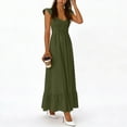 thumbnail image 4 of QUNYINEY Green Womens Dress Sleeveless Summer Casual Midi Sundress Pleated V Neck Casual A Line Loose Fit Dresses, 4 of 6