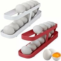 Caja para guardar huevos, contenedor para huevos con rodamiento de bolas automático, soporte para huevos con dos capas, organizador de huevos para refrigerador, capacidad para 12-14 huevos