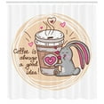 thumbnail image 3 of Bunny Shower Curtain, Coffee Lover Funny Bunny Hugging Take Out Cup with a Quote Doodle Artwork, Fabric Bathroom Set with Hooks, 69"W X 84"L Extra Long, Peach Grey Pink Brown, by Ambesonne, 3 of 3