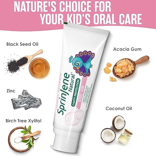 SprinJene Natural Children's Bubblegum Toothpaste with Cavity Protection, Pack of 4