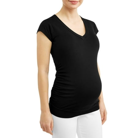 Oh! Mamma Maternity Basic V-Neck Tee With Flattering Side Ruching (Women's and Women's Plus)