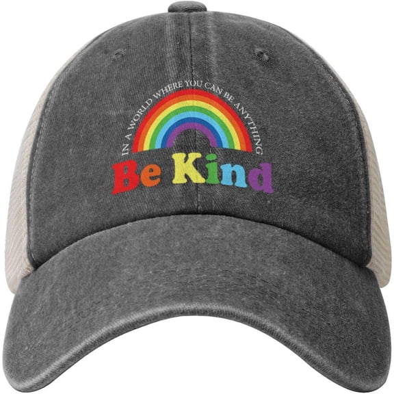 Be Kind LGBT Pride Rainbow Cowboy Hat Vintage Mesh Baseball Cap Women Trucker Hat Men Dad Hat Snapback Hat Black