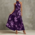 thumbnail image 2 of Erwazi Summer Dresses for Women Halter Sleeveless Floral Print Waist Slim Flowy Maxi Beach Vacation Dress, 2 of 5