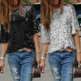 thumbnail image 2 of Women Sequin Tops Summer Loose Top Short Sleeve Blouse Ladies Casual Tops T-Shirt, 2 of 5