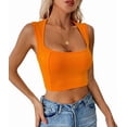 thumbnail image 3 of Women'S Sleeveless Crop Top Square Neck Tank Top Workout Fitness Summer Basic Tops 2025 Trendy Orange Color M, 3 of 8