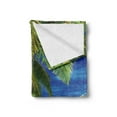 thumbnail image 2 of Beach Soft Flannel Fleece Throw Blanket, Hammock on the Sandy Beach Between Palm Coconut Overlooking Sea Nature Art, Cozy Plush for Indoor and Outdoor Use, 70" x 90", Cream Navy Green, by Ambesonne, 2 of 5