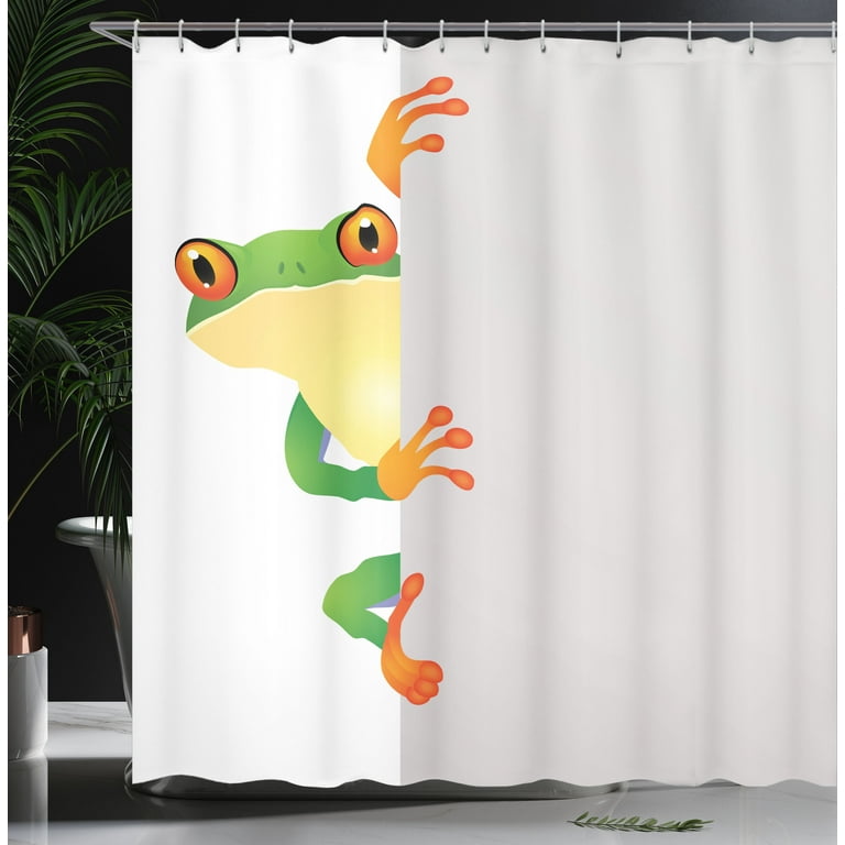 Ambesonne African Shower Curtain, Frog Prince Reptiles, 69Wx84L, Green  Yellow Orange