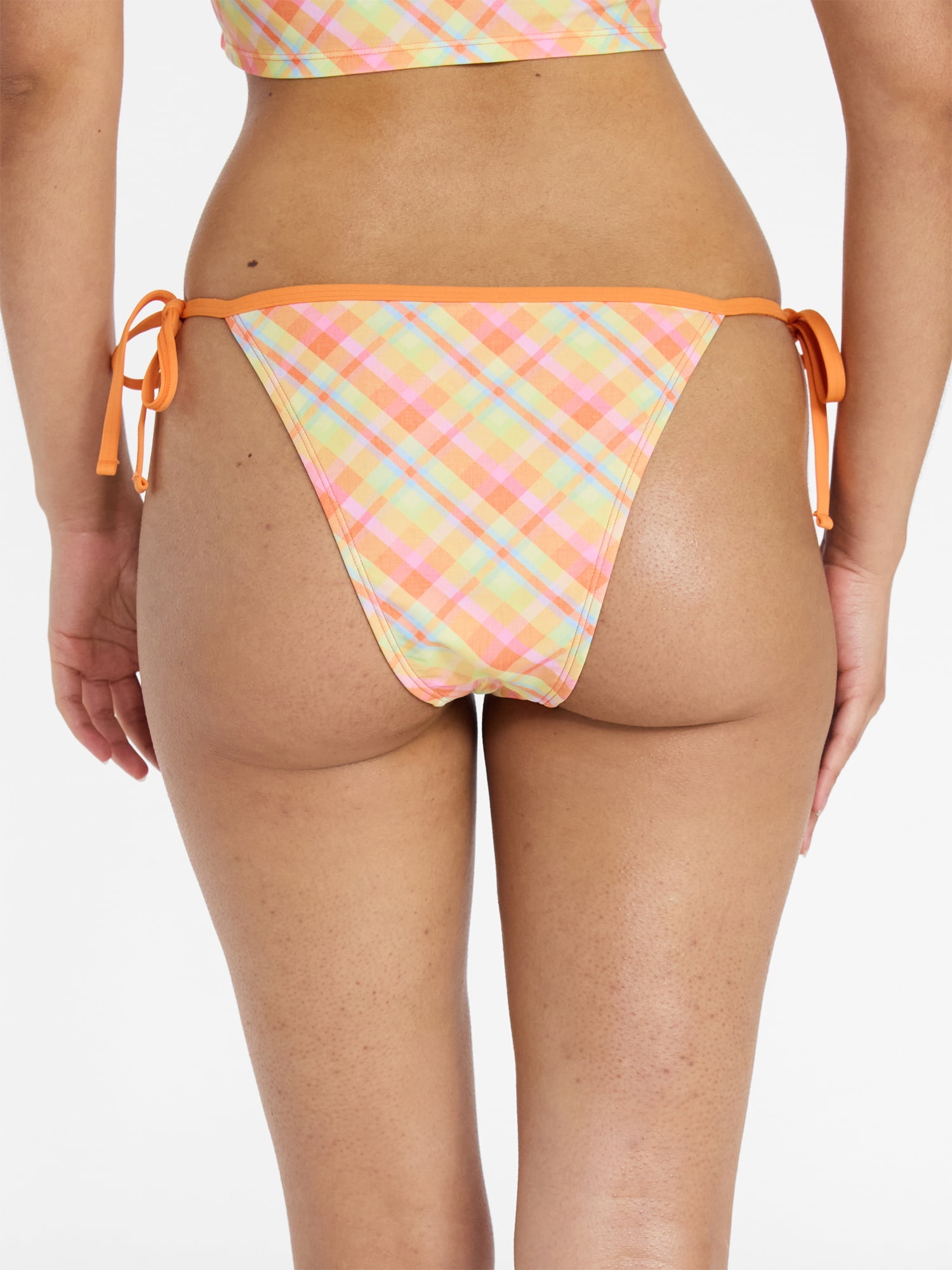 No Boundaries Plaid Print Side Tie Bikini Bottoms, Women’s XXS-XXL