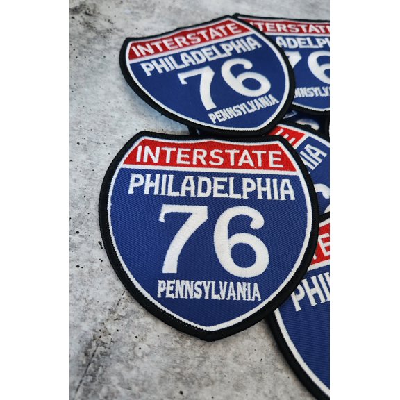 Collectable 1-pc, "PHILADELPHIA 4" Interstate 76" Iron-On Embroidered Patch; Popular Pennsylvania Emblem, Red/White/Blue Badge, Patch for J