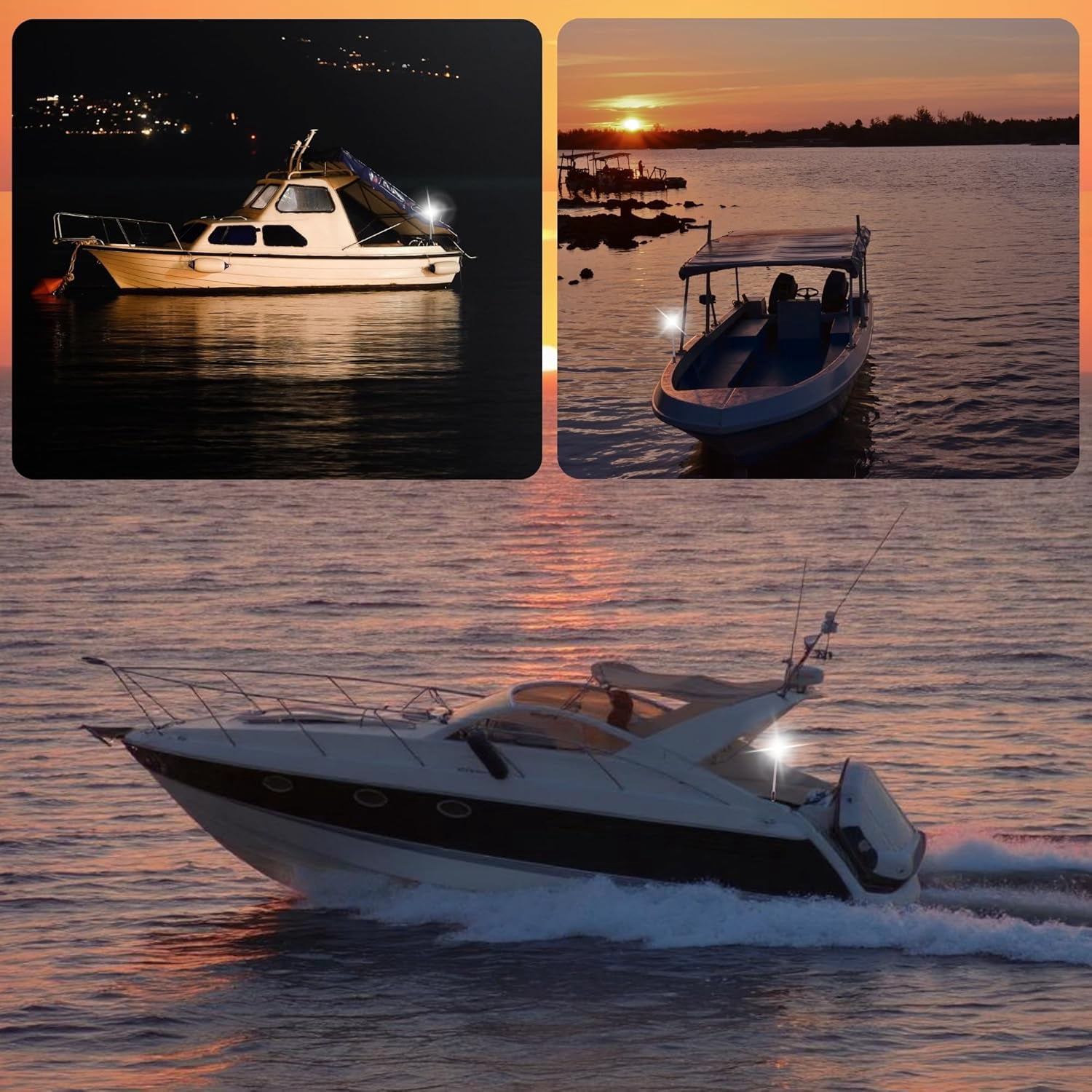Pactrade Marine Navigation Lights for Boats LED - 24 Inch All-Round Stern Light (Angled Removable Base, Plug-in Mount) for Night Boating - 52-Lumen Pontoon, Kayak, Jon Boat Accessories (DC10-30V)
