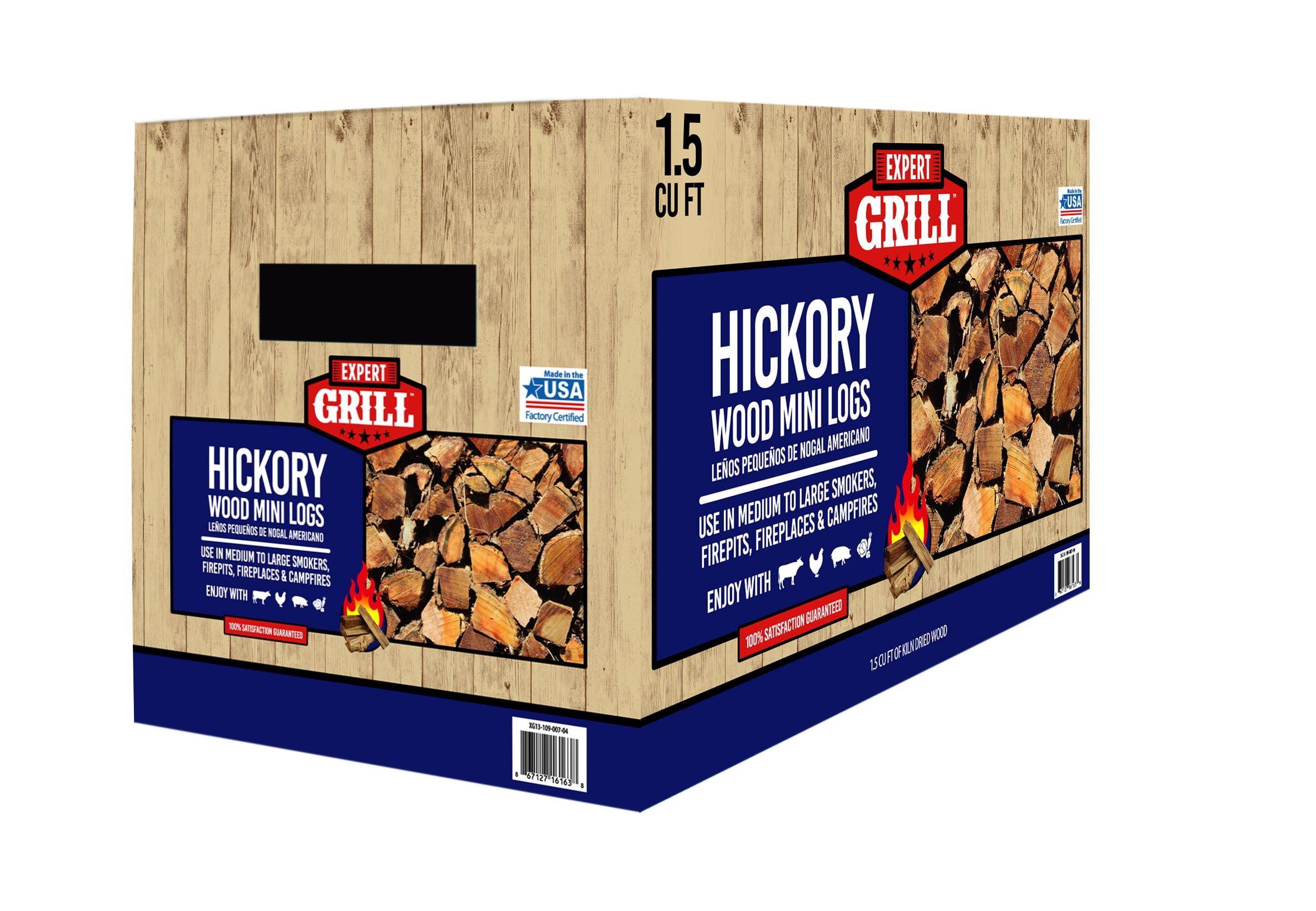 Expert Grill 1.5 cubic feet Hickory Wood Mini Smoking Logs, 1.5 cubic ft box
