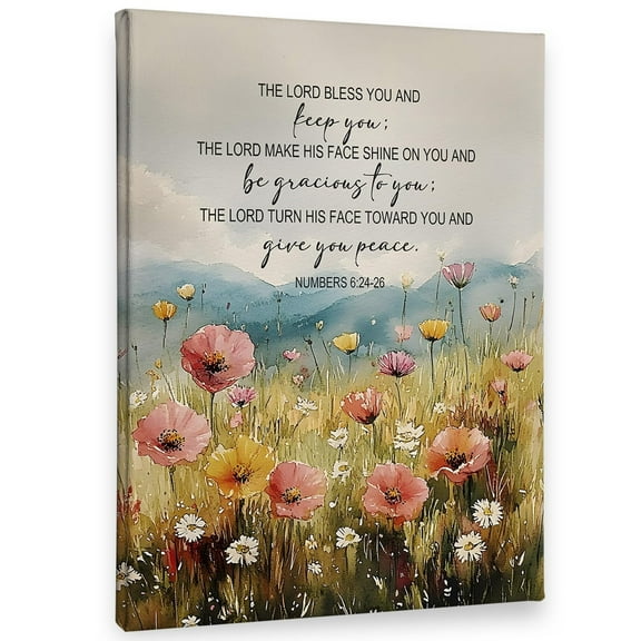 Christian Floral Wall Art Decor Canvas, Number 6:24-26 Bible Verse Scripture Pictures Wall Decor Decorations Art, Farmhouse Wildflowers Framed Prints Artwork for Home Bedroom Church