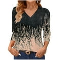 thumbnail image 2 of Delliss Women's V Neck Stylish Print Top Loose Basic 3/4 Sleeves Comfy Blouse Khaki XXL, 2 of 6
